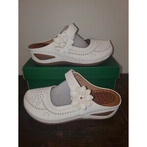 NEW Alicegana Women's 7.5 Mules Sandals Summer Slip On Clog Wedge White EU 38